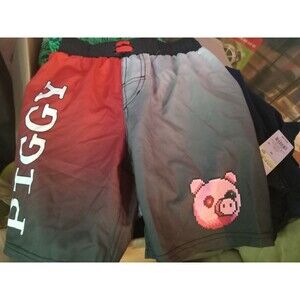 Size Small Boys' Piggy Swim Shorts- Red/Silver